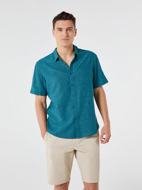 Wolf Textured Short Sleeve Shirt, Washed Jade, hi-res