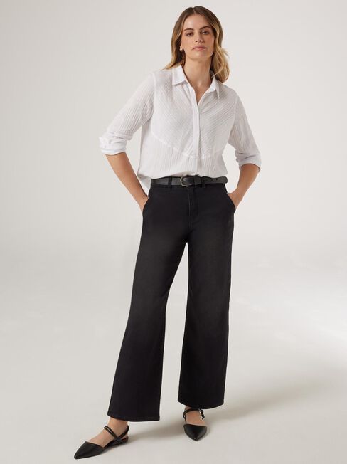 Savannah Self-Stripe Shirt, White, hi-res
