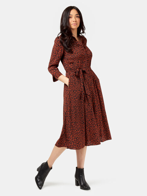 Mishy Midi Shirt Dress, Brown, hi-res
