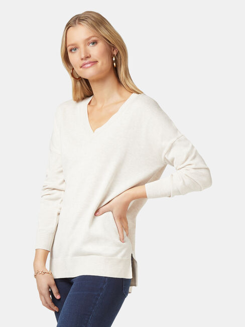 Cassidy Essential V-Neck Pullover, White, hi-res