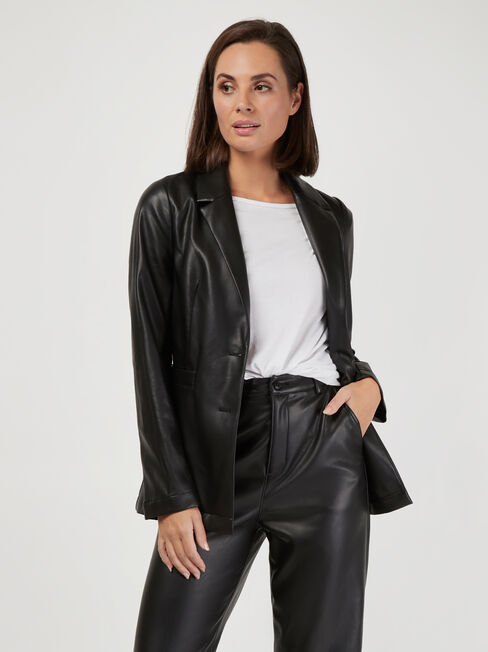 Dalia Faux Leather Blazer, Black, hi-res