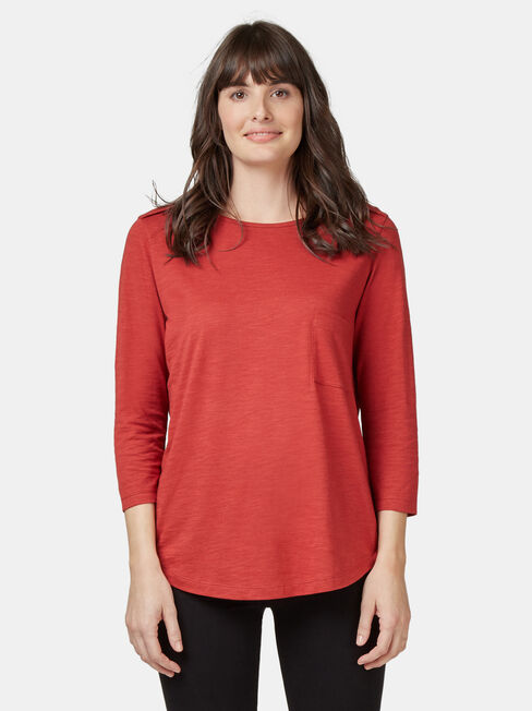 Boat Neck Pocket Tee, Red, hi-res
