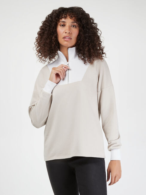 Aisha Zip Front Sweat, Brown, hi-res