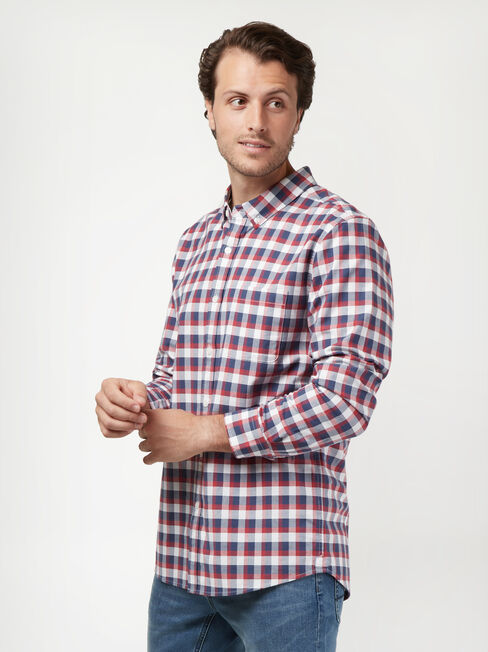 LS Corey Oxford Check Shirt, Blue, hi-res