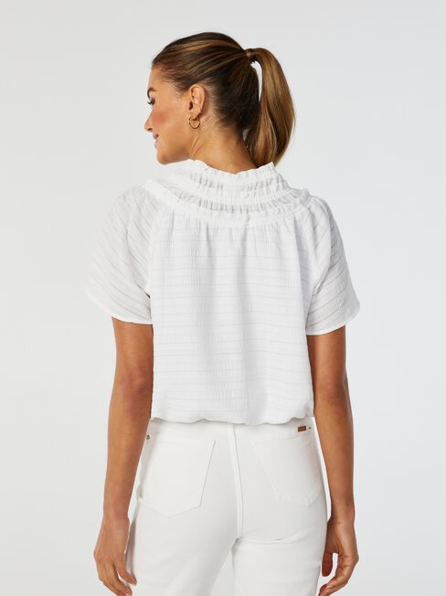 Finn Textured Tie Neck Blouse, White, hi-res