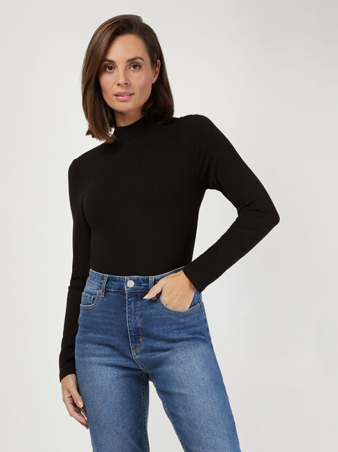 Morticia Mock Neck Top, Black, hi-res
