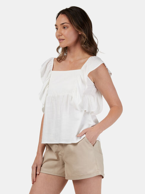 Erin Square Neck Flutter Sleeve Top, White, hi-res