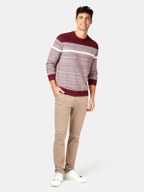 Grant Block Stripe Crew Knit, Red, hi-res