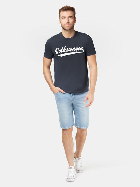 VW Logo Short Sleeve Script Print Crew Tee, Blue, hi-res