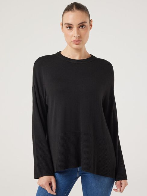Kassie Crew Neck Boxy Knit, Black, hi-res