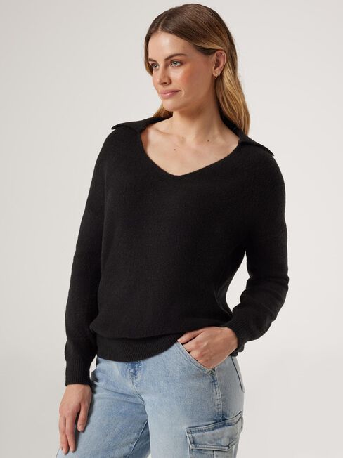 Chelsea Collared Knit, Black, hi-res