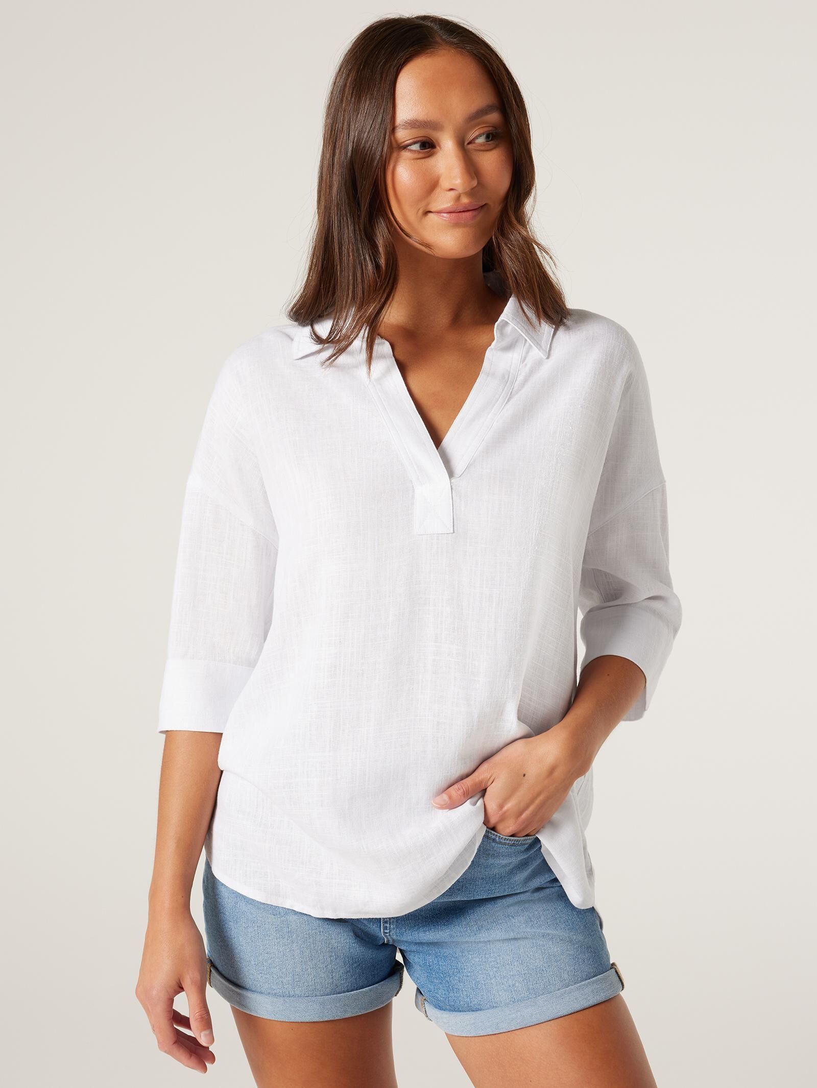 White poplin slim deals fit tunic shirt
