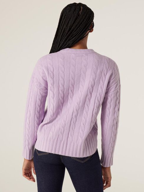 Allegra Cable Pullover Knit, Lilac Marle, hi-res