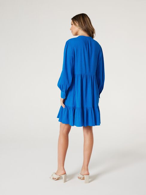 Ellay Tie Neck Blouson Slv Dress, Blue, hi-res