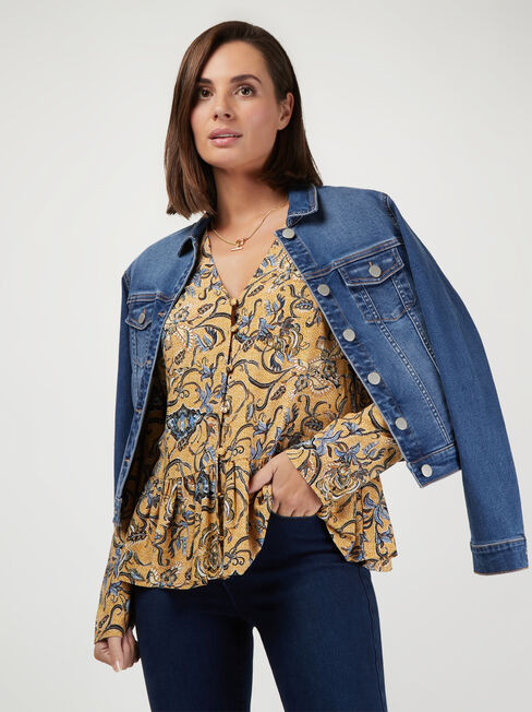 Everly Button Thru Top, Yellow, hi-res