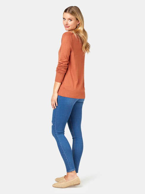 Kara Essential Funnel Neck Pullover, Brown, hi-res