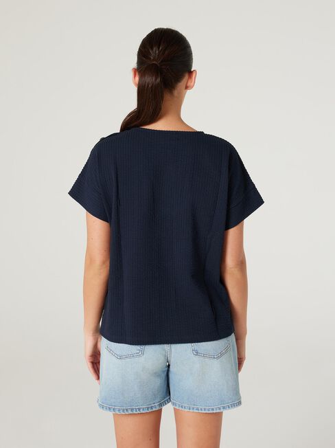 Louise Textured Button Detail Tee, Ink, hi-res