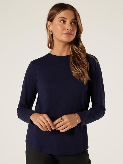 Essential Long Sleeve Crew Neck, French Navy, hi-res