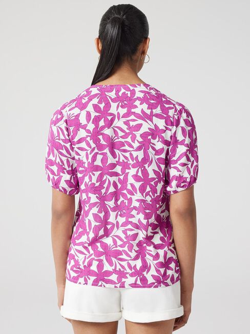 Lily Shirred Waist Top, Print, hi-res