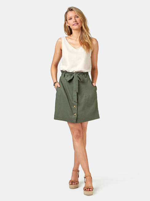 Clara Tie Waist Skirt, Green, hi-res