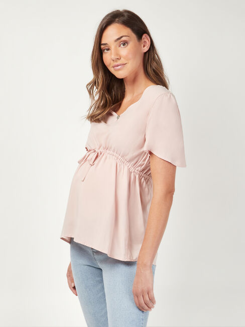 Amy Drawstring Waist Maternity Top, Pink, hi-res