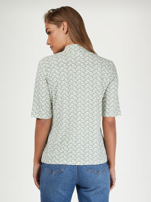 Milly Mock Neck Geo, Green, hi-res