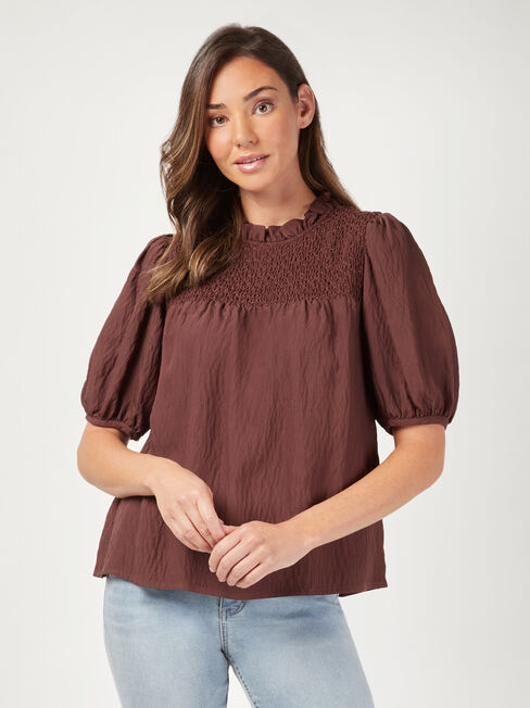 Francesca Puff Sleeve Top, Brown, hi-res