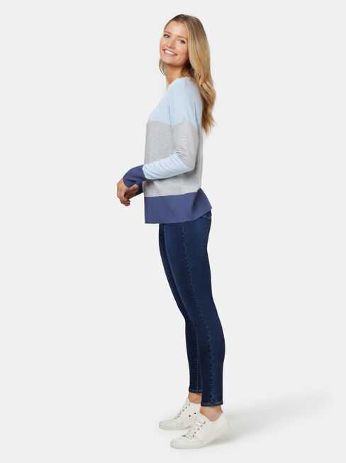 Chloe Colour Block Knit, Blue, hi-res