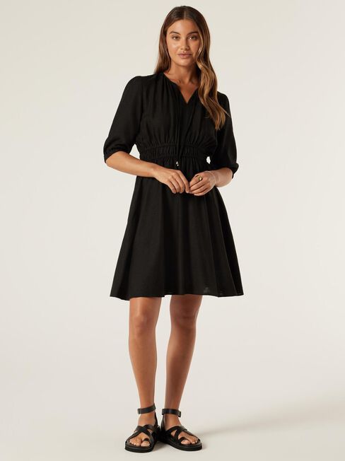 Etta V-Neck Dress, Black, hi-res