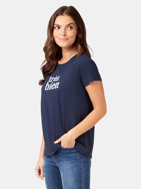 Tres Bien Slogan Tee, Blue, hi-res
