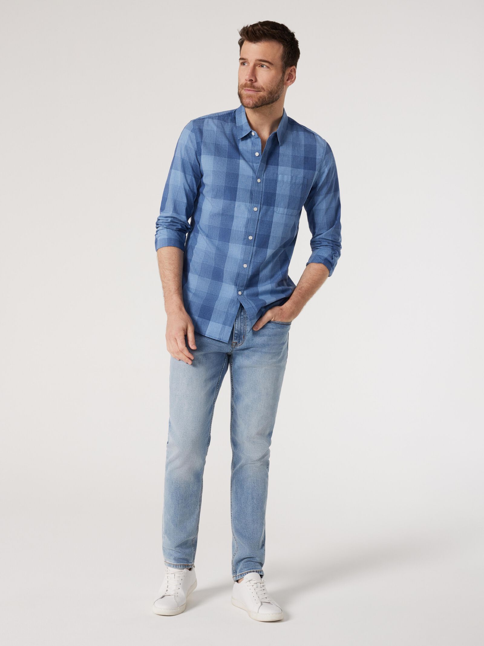 Blue check shirt with best sale jeans