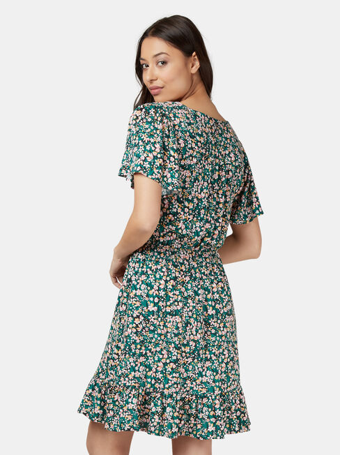 Harmony Flutter Sleeve Dress, Green, hi-res