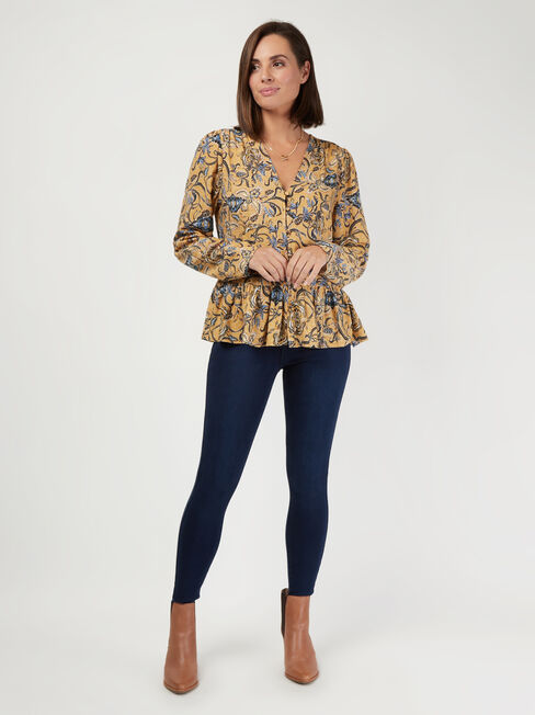 Everly Button Thru Top, Yellow, hi-res