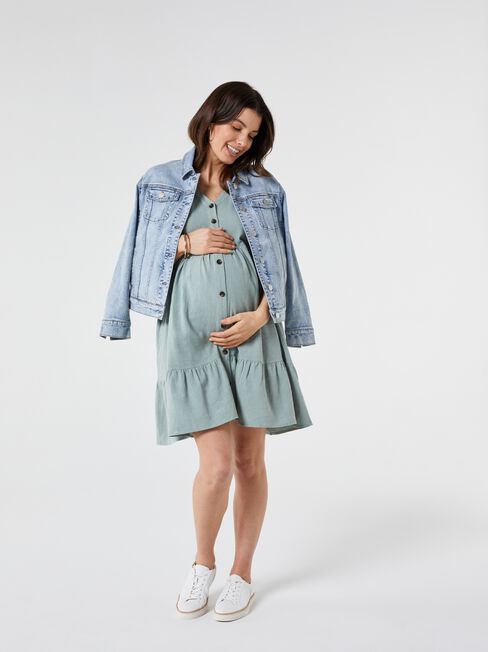 Billie Button Down Smock Dress, Green, hi-res