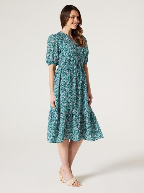 Inessa Flowy Dress, Green Blossom, hi-res