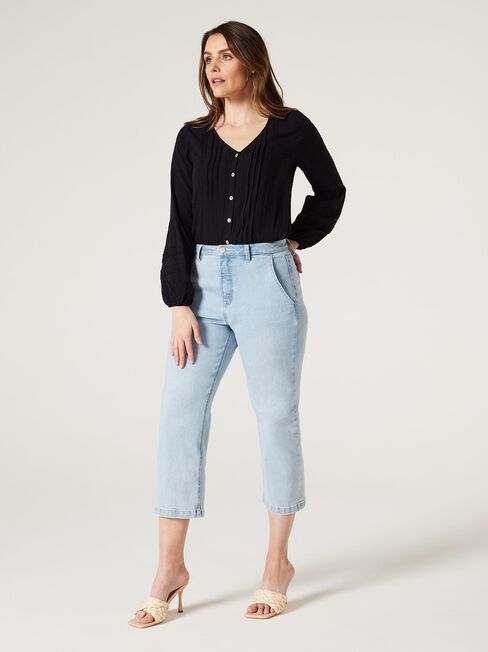 Everlie Pintuck Top, Black, hi-res