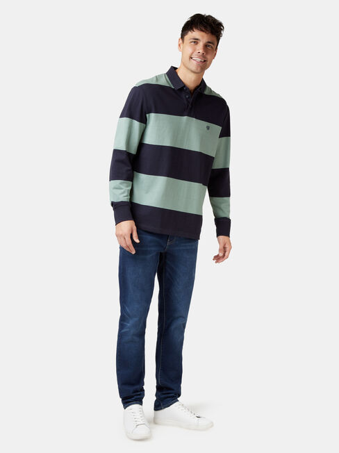 Cullen Long Sleeve Rugby Polo, Blue, hi-res