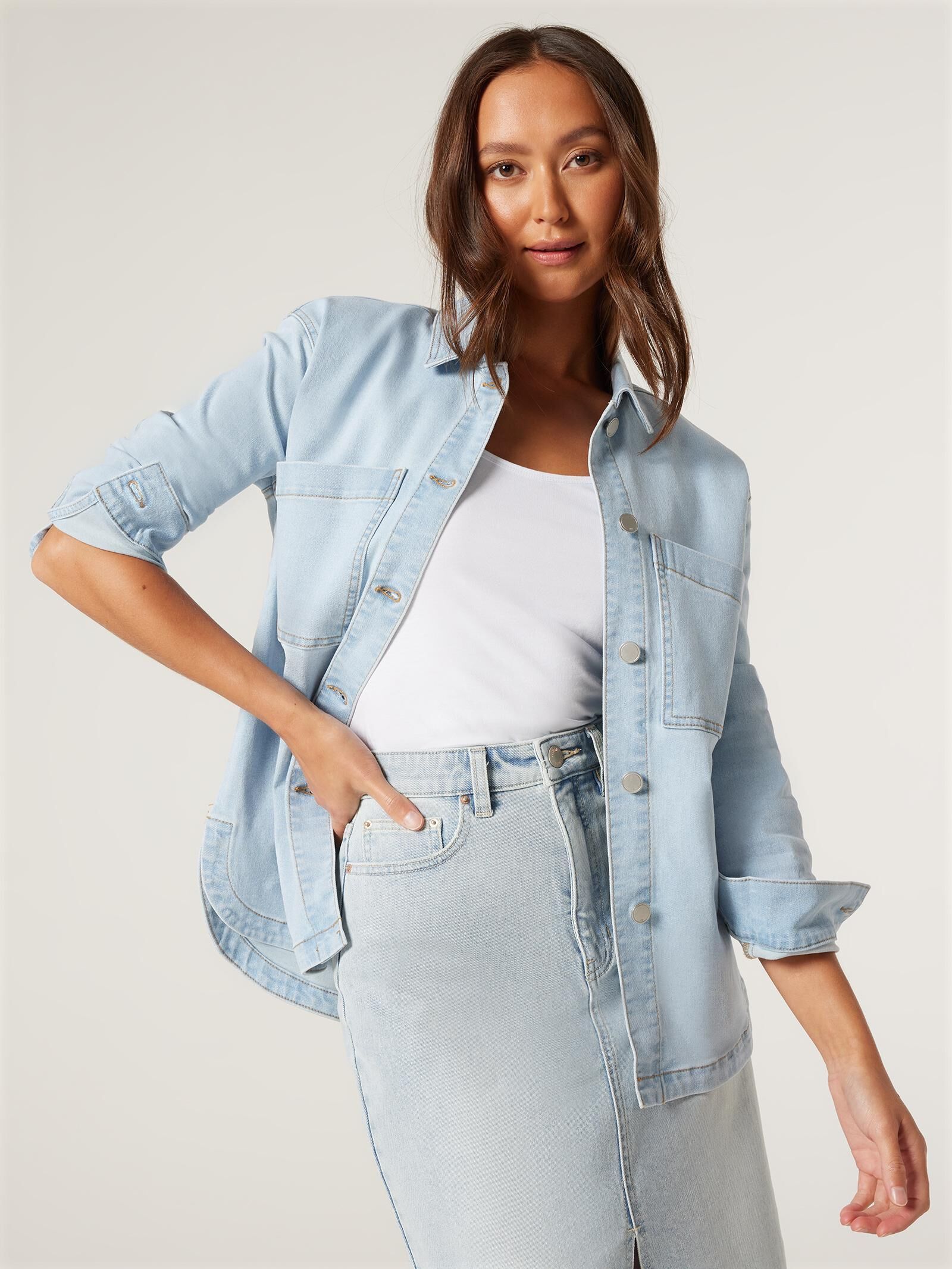 Denim shacket women's outlet