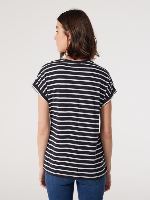 Drop Shoulder Tee, Navy Stripe, hi-res