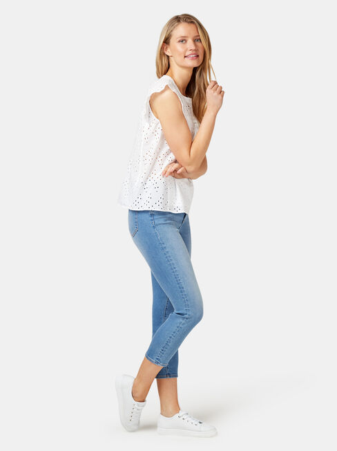 Gianna Broderie Top, White, hi-res