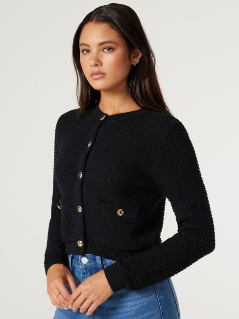 Megan Textured Cardigan, Black, hi-res