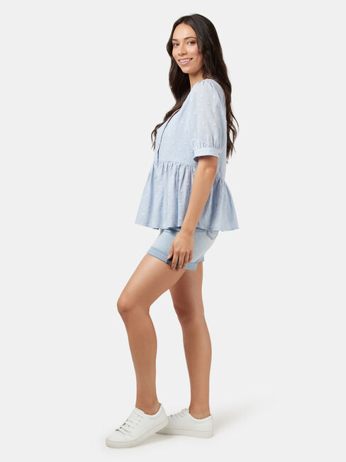 Charlotte Button Through Peplum Top, Blue, hi-res