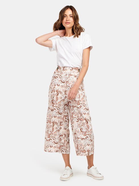 Ava Wide Leg Elastic Waist Pant, Print, hi-res