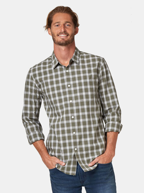Turner Long Sleeve Check Shirt, Green, hi-res