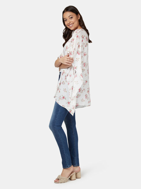 Polly Printed Kimono, White, hi-res