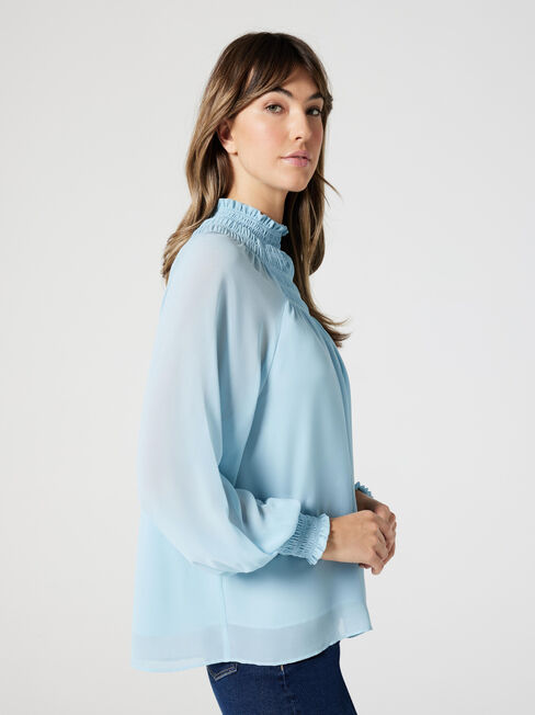 Sienna Shirred Neck Raglan Blouse, Powder Blue, hi-res