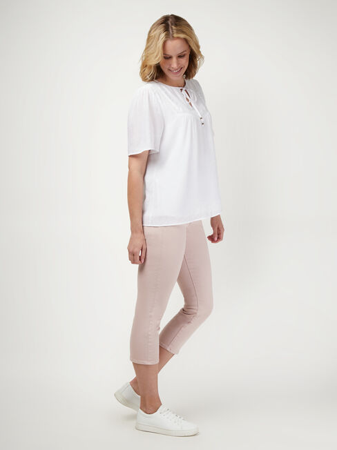 Tara Short Sleeve Peasant Blouse, White, hi-res