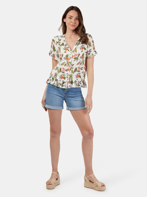 Natasha Button Through Top, Print, hi-res