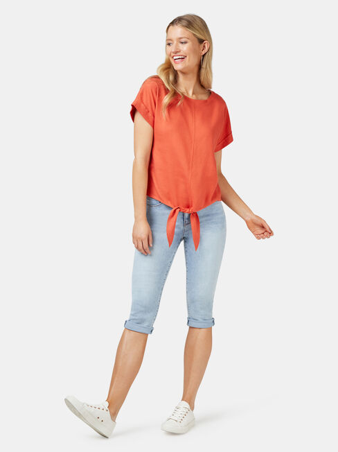 Luna Linen Blend Top, Orange, hi-res