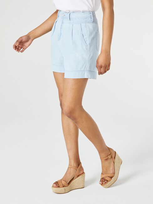 Yasmin Pleat Denim Short, Vintage Wash, hi-res
